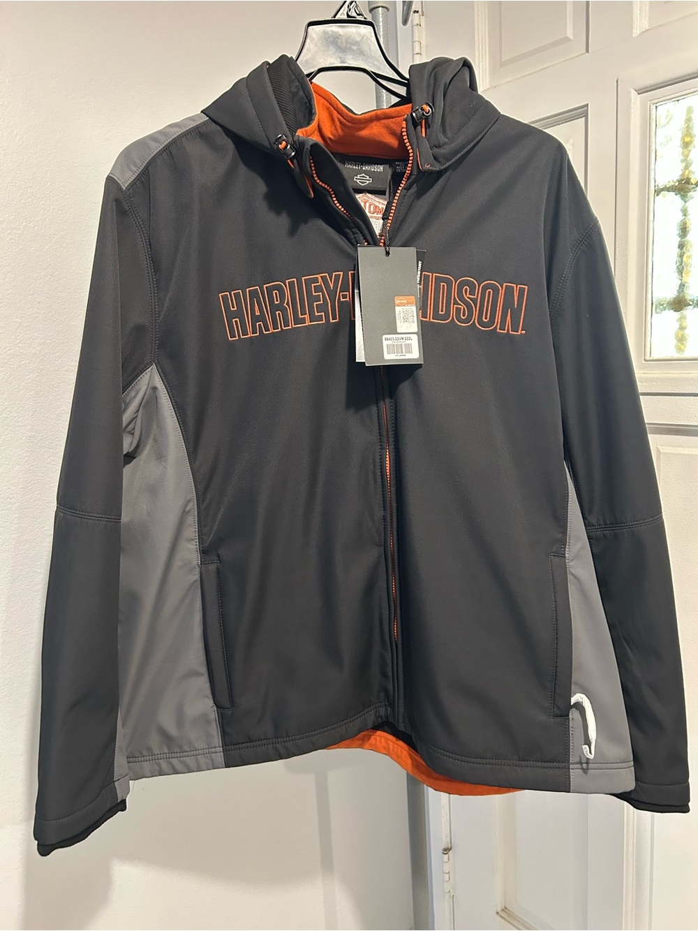 Harley-Davidson Black, Gray & Orange Logo Hooded Performance Jacket Size 3X BNWT